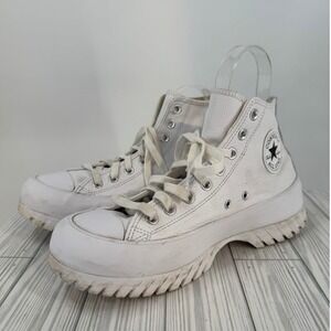 Converse All Star Lugged Platform High Top White Leather Sneakers Women's 10.5